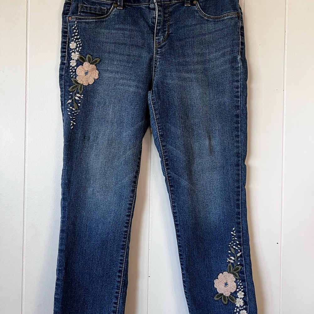 d. jeans Blue Straight Leg Jeans with Floral Detail